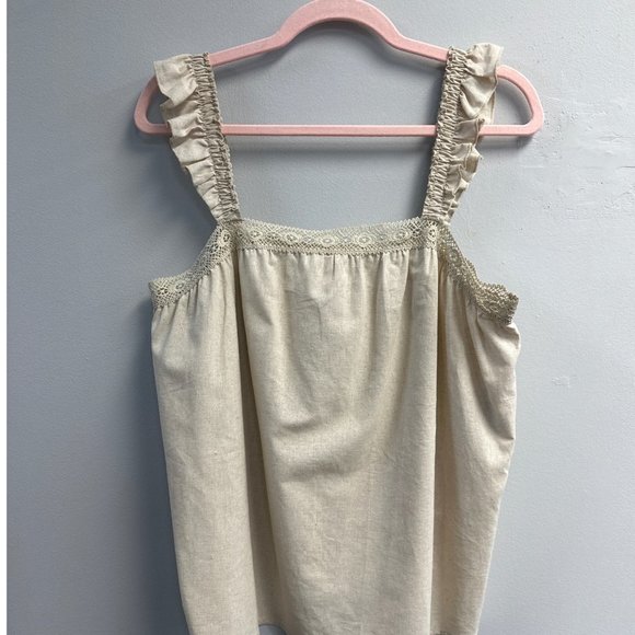 ELASTIC RUFFLE STRAPS GUIPURE TRIM TANK TOP - Picture 1 of 3